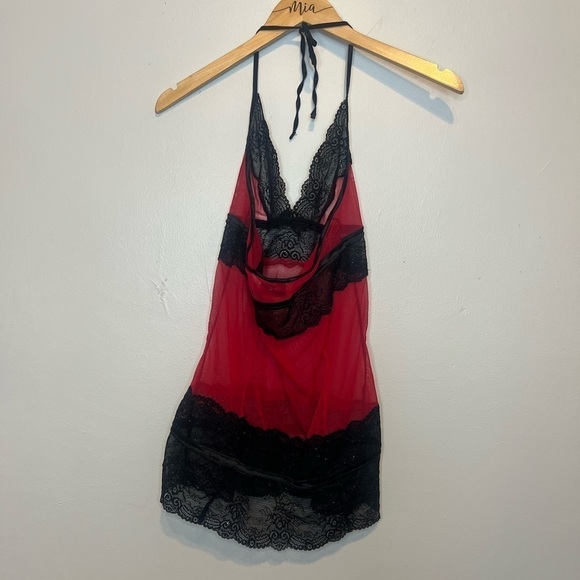 Fredrick’s of Hollywood Lace Sparkly Mesh Halter Chemise Slip Lingerie Medium - Picture 4 of 6